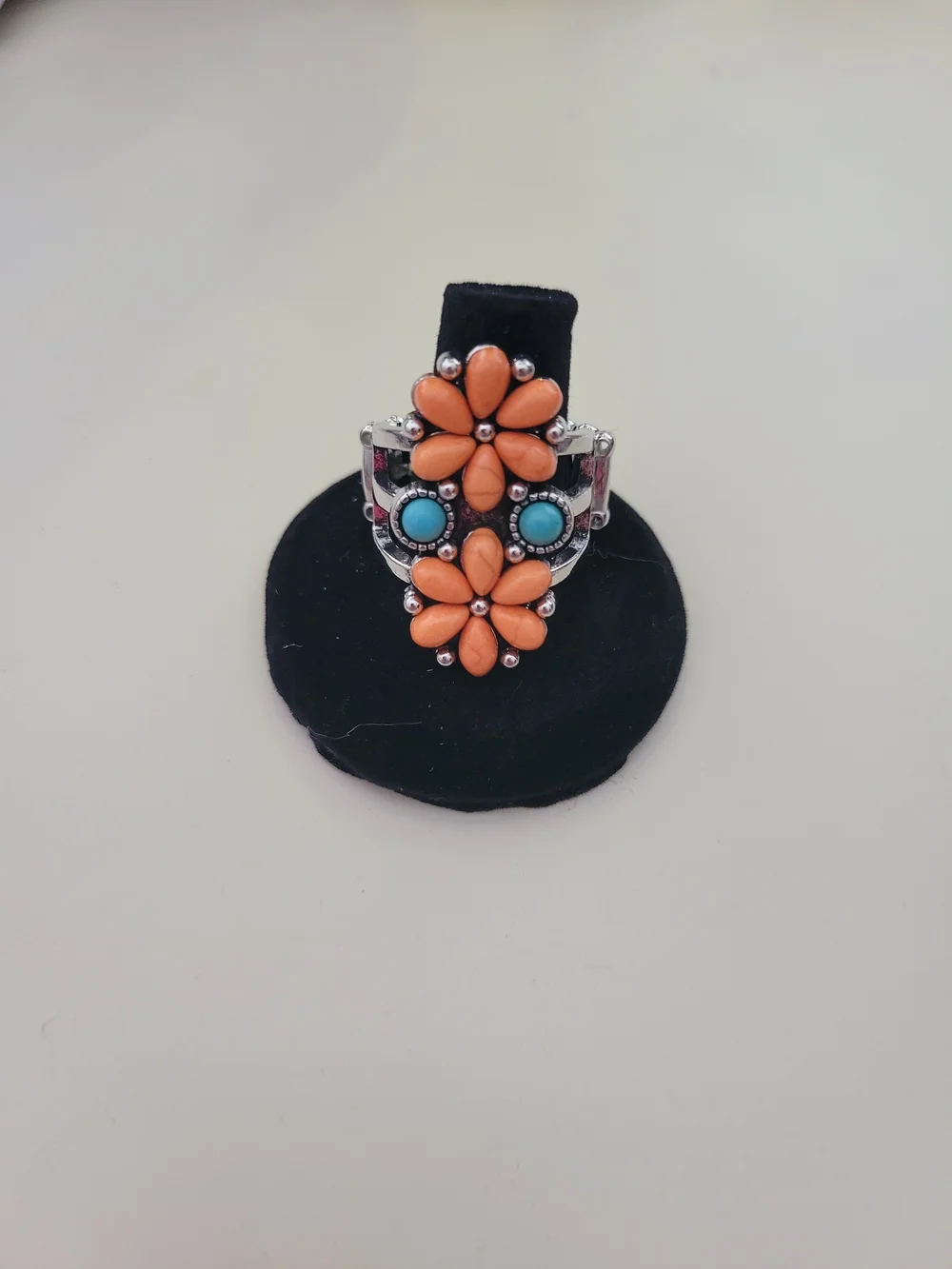 Paparazzi Orange Flower Cluster Ring with Turquoise Accents
